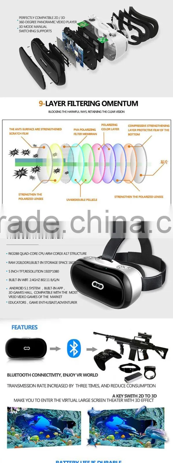 3d Glasses Virtual Reality Helmet Video all in one vr box 3.0