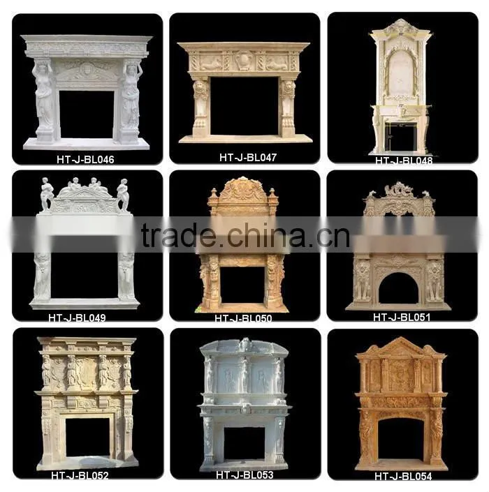 Laxury Design Statue Carved White Marble Fireplace Mantel