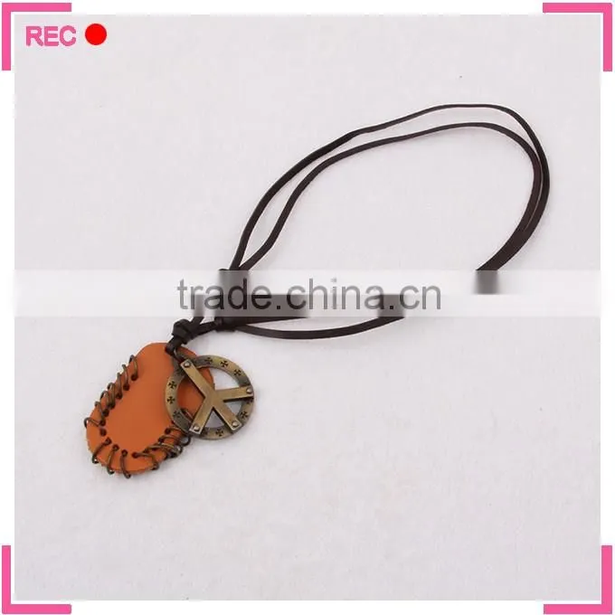 Fashion jewelry necklace with skull pendant, leather chain latest model fashion necklace