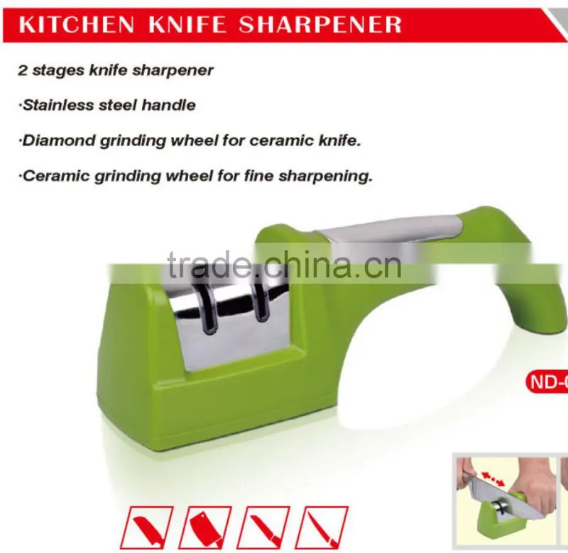 Kitchen knife sharpener with diamond sharpening stone, sharpens ceramic and other knives and scissors, easy to use, made Japan