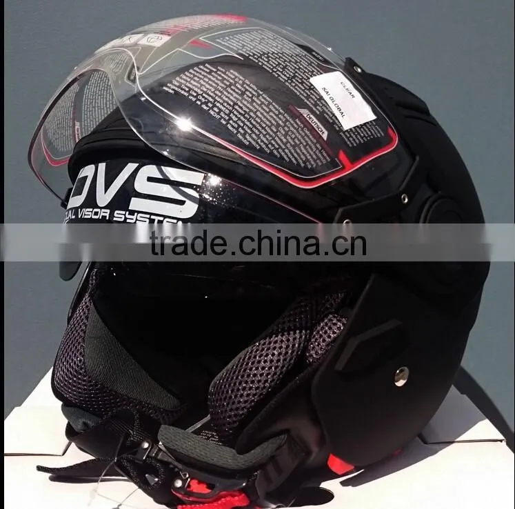 Open face road helmet, adult sizes, Matte black, 5 tick Aust. Std, dual visor