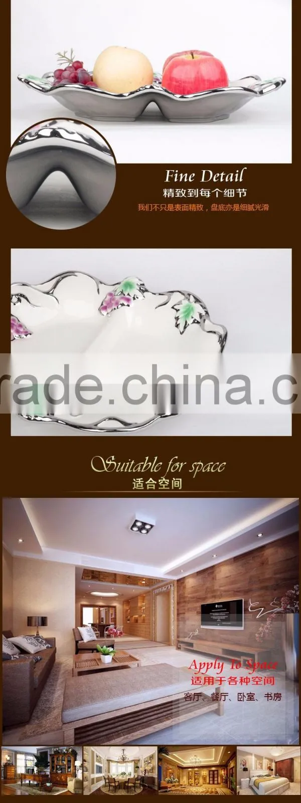 China New style ceramic plates,stocks golden ceramic snack plate