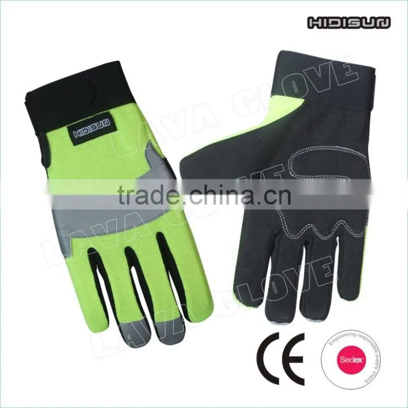 High breathability green stretch-spandex back working glove