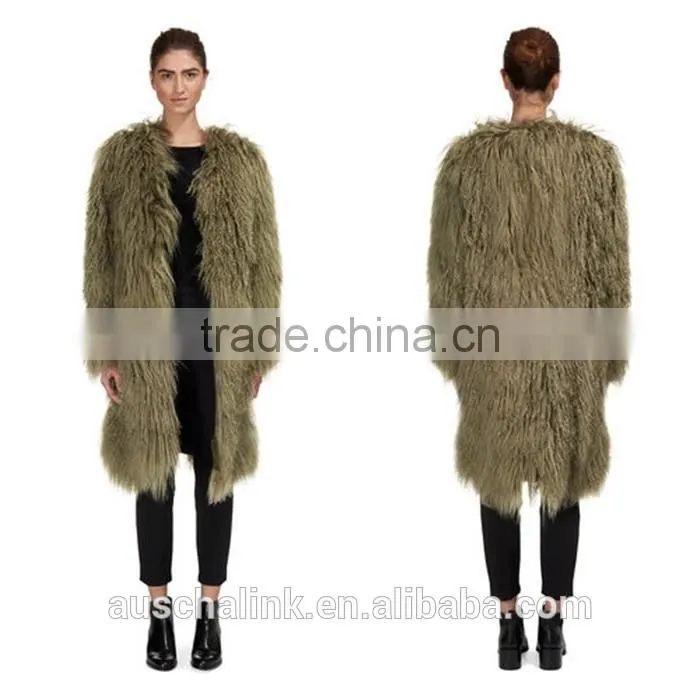 best selling fashion green sheepskin long coats for ladies