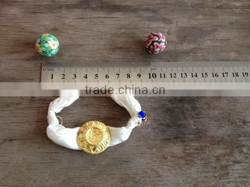 fabric cloth Bracelet with polymer clay flower charm, gold teapot charm silk cloth Bracelet new design fabric bracelet
