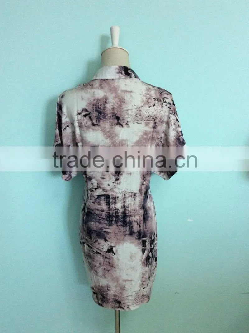 China Factory Cheap Woven Garment Custom Longline Fashion Woman Short Sleeve Latest Blouse Design 2016