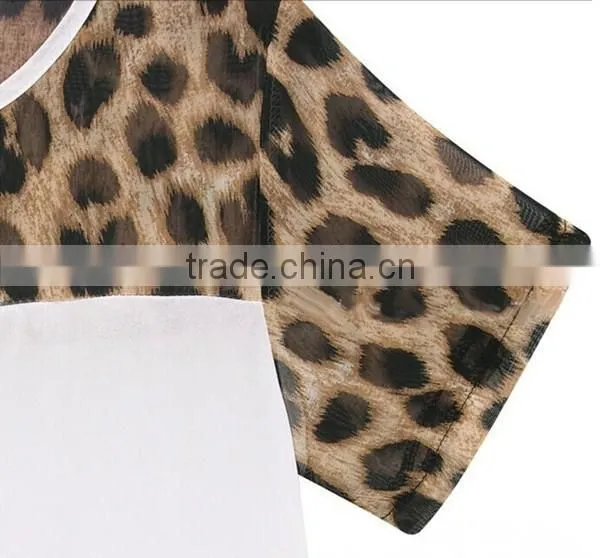 Classic black and white Summer women chiffon leopard stitching clothing plus size,chiffon fabric,t shirt women wear