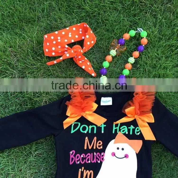 The Halloween kids girls gost print OUTFITS ruffle pant sets girls boutique clothes kids sets with matching accessories