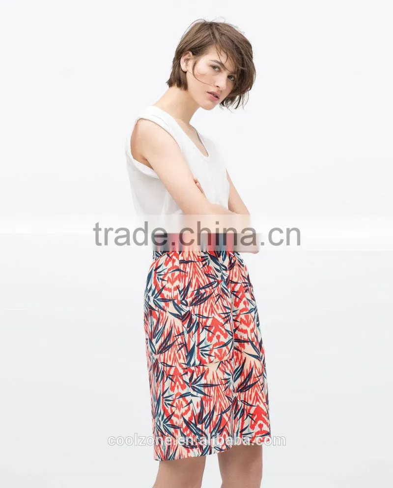 2015 New fashion palm tree print longuette skirt