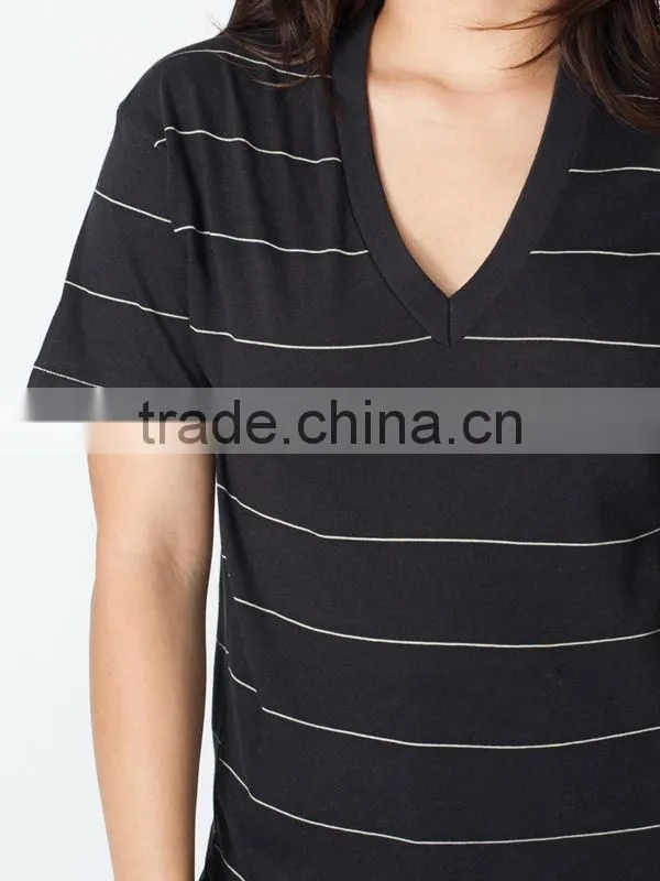 Unisex Pinstripe Jersey Short Sleeve V-Neck 2014 fashion cotton stripe t shirts