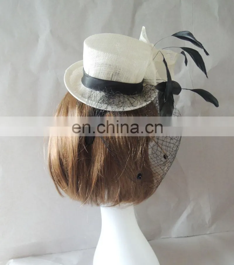 2014 Sinamay Fascinator white Hat Headband Bridal Church Derby Cocktail