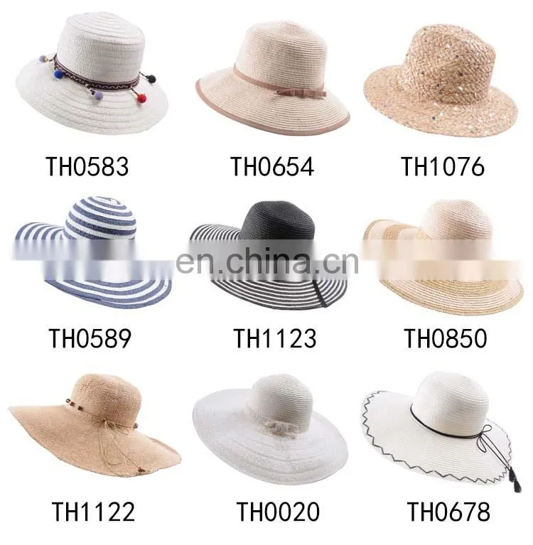 Wholesale cheap white plain paper straw bucket hats to decorate with pompom