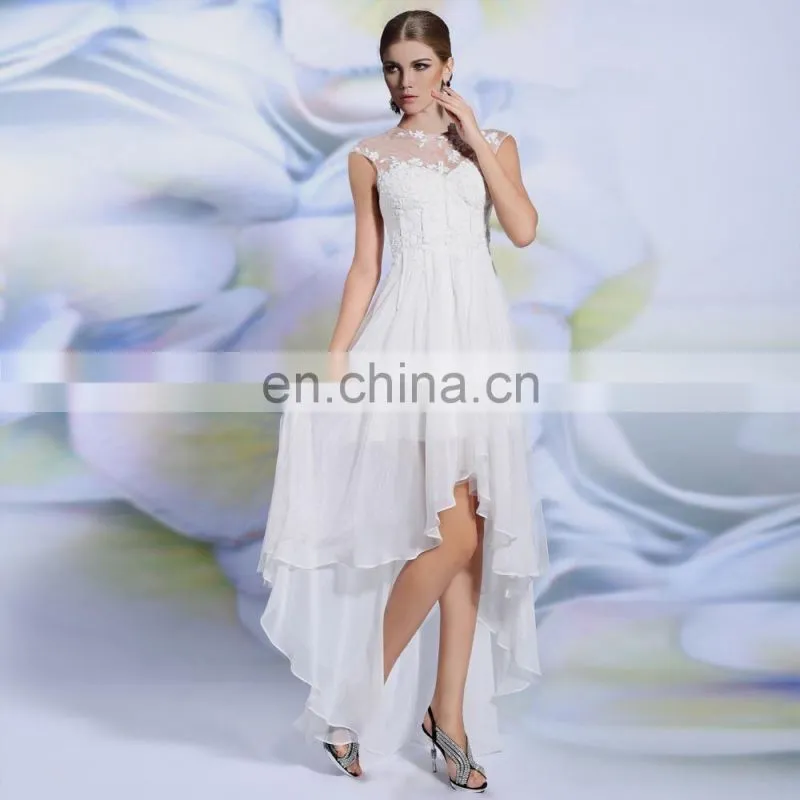 Elegant fashion white sexy short front long back wedding dress