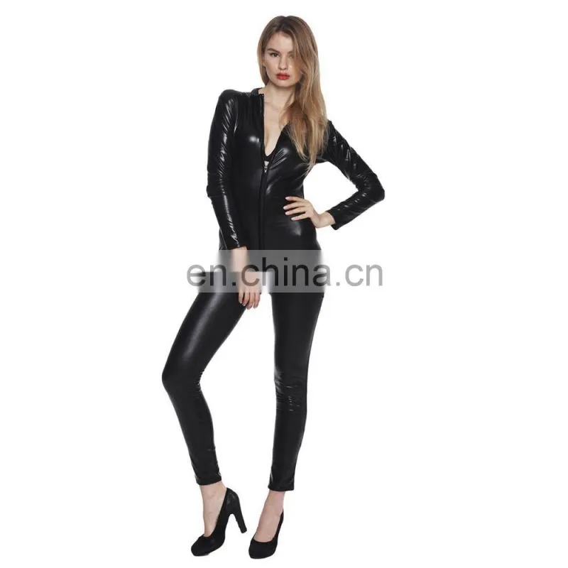 Black fetish bodysuit clubwear sexy costume latex catsuit manufacturer