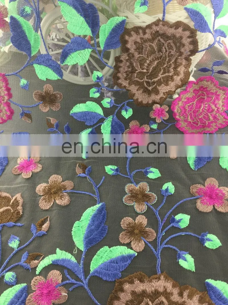2017 popular fashion embroidery flower dress making lace fabric HX-014