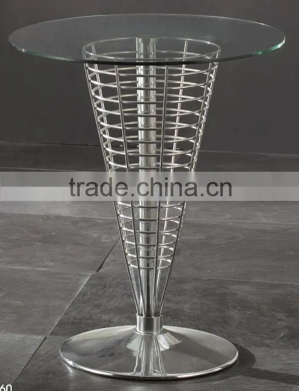 Fancy design steel rod base Glass top coffee table