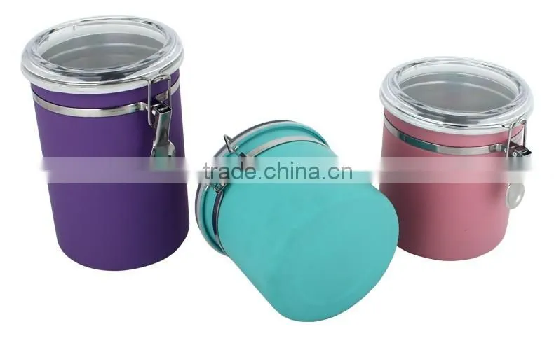 3pcs colorful stainless steel canister jar sets/kitchen Storage jars/ tea tin see through lid