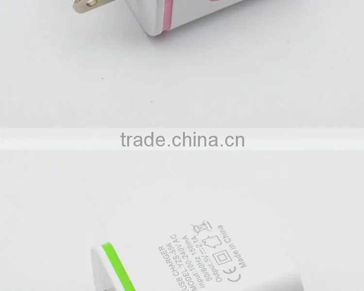 Factory Price Top Quality Portable 5V/2.1A LED light Dual USB Charger Travel USB Wall Charger for iphone/samsung free sample