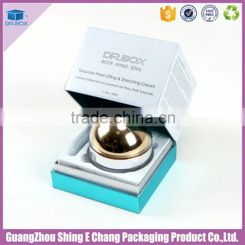 Inside the plastic holder silver cardboard recycled cosmetic boxes