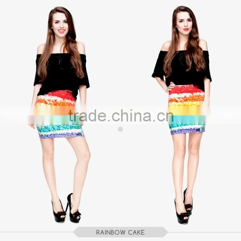 Women fashion coffee sexy girls tight slim mini skirt high quality 3d digital full print custom hot sale tube stretchy skirt