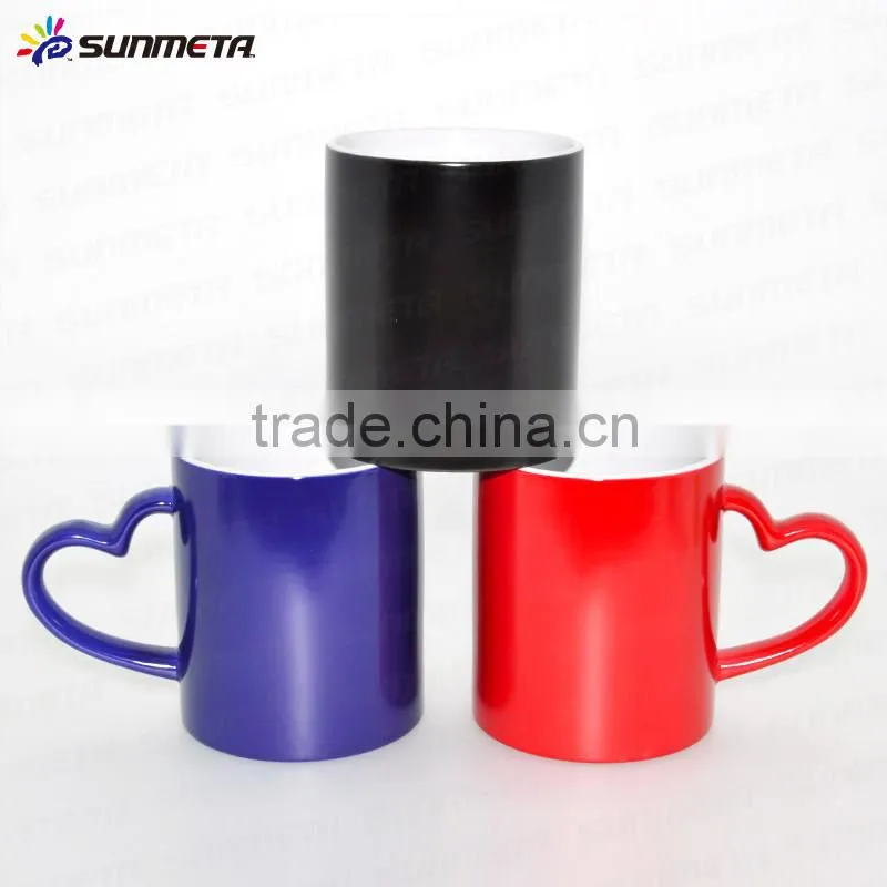 Sunmeta whole sale 11oz Blank Sublimation Color Changing Mug heart handle