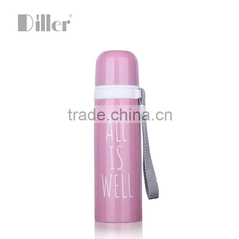 wholesale china fashion english word bullet vacuum flask with plastic cup