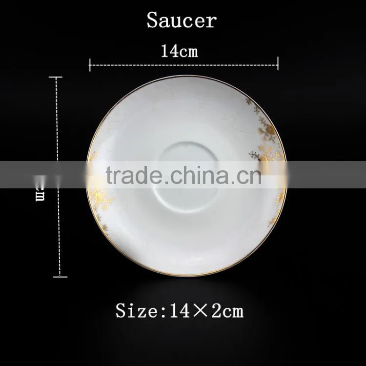 Round Shape Fine Bone China With Golden Flower Decal 200ml Cup with Saucer