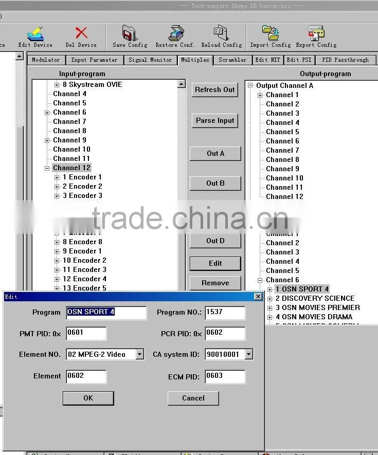 6*DVB-S2 to 4 QAM TransModulator with MUX-Scrambler(6*DVB-S/S2+6*ASI in,4*DVB-C RF out)