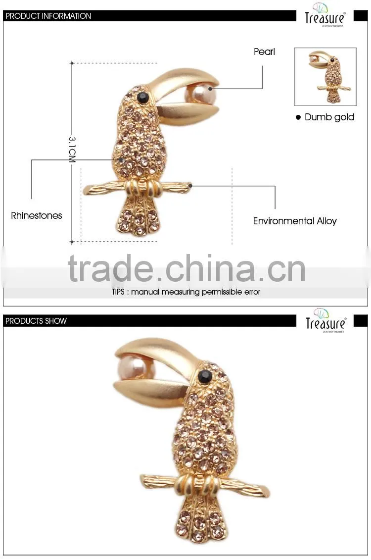 Latest model fashion 2015 new products Parrot fashion rhinestone men's brooch jewelry alibaba China