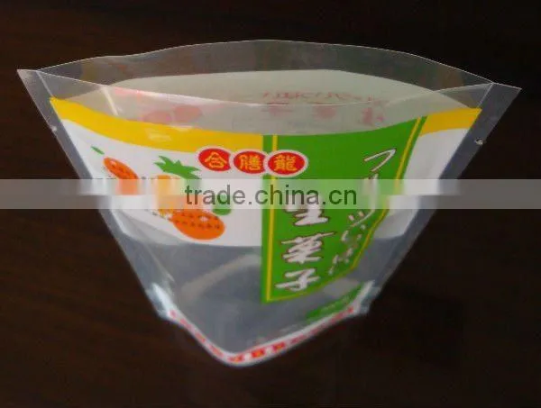OPP/CPP laminated plastic packaging bags with bottom gusset for snack