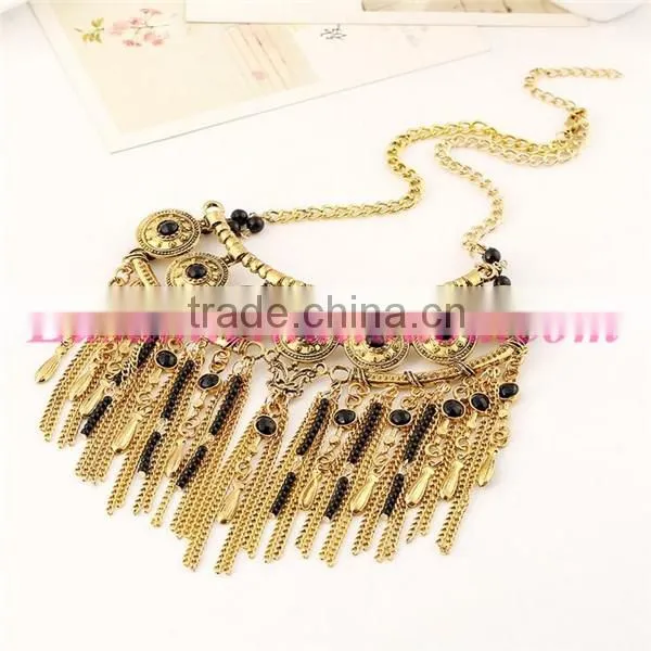 Vintage beaded tassel necklace/wholesale beaded tassel necklace