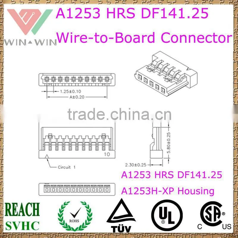 1.25mm pitch A1253 HRS DF14 1.25 Electronic Wire to Board Connector