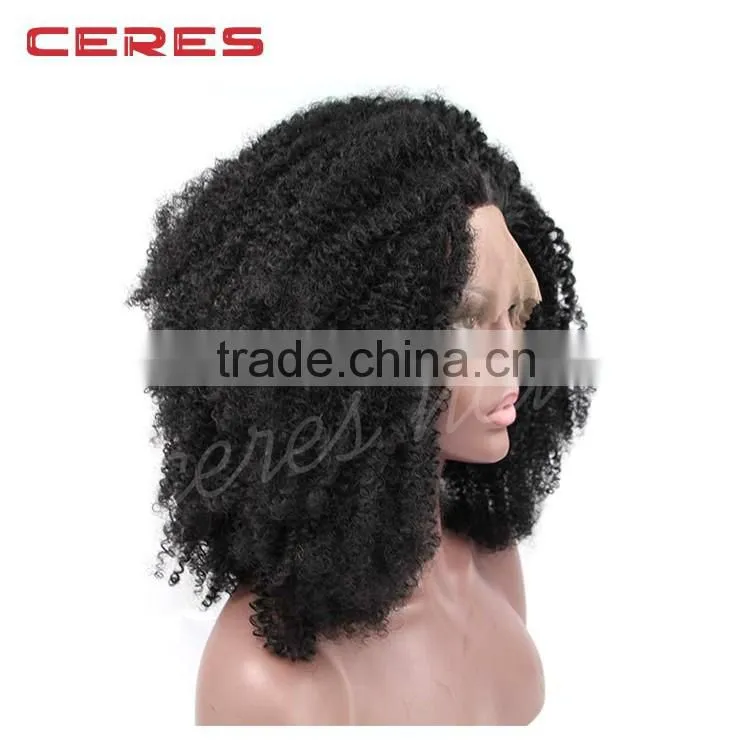 short afro kinky curly full lace human hair wig 180% density brazilian virgin kinky curly wig for sale