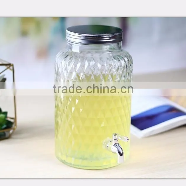 glass drink dispenser with tap and lid