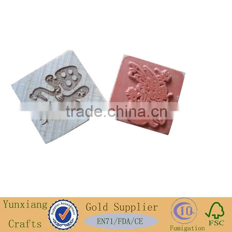 Square Wooden Stamp with Animal Design