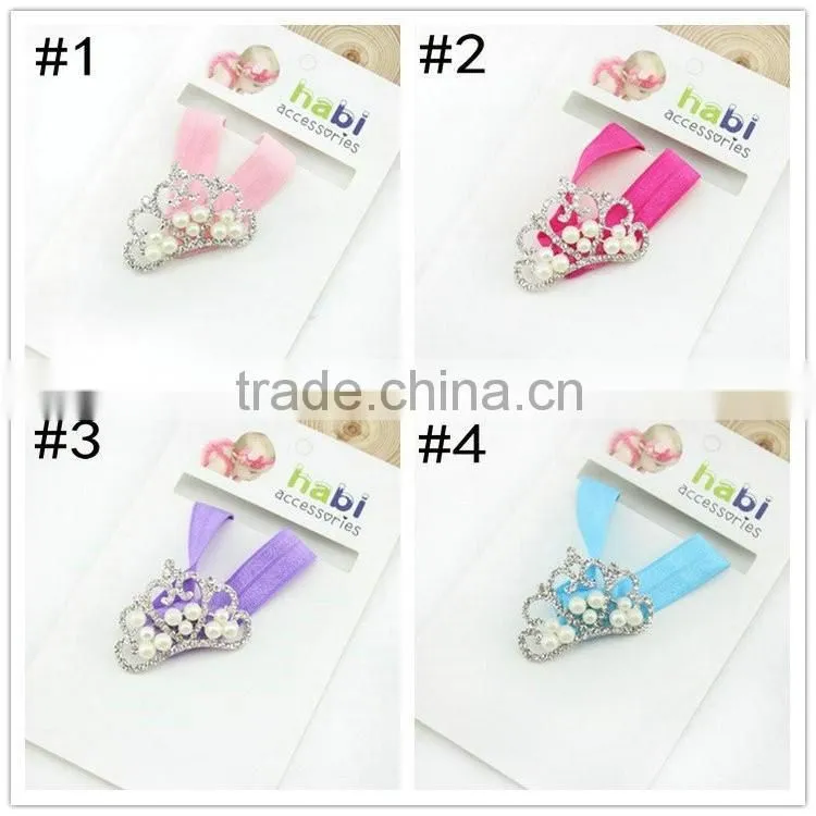 New European Kids Infant Newborn Baby Girl Hair band with Pearl Crown, Bridal Veil Tiara Pearl glitter Rhinestone Crown