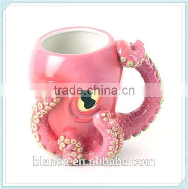 ceramic handpainted pink 3d octopus mug with octopus design