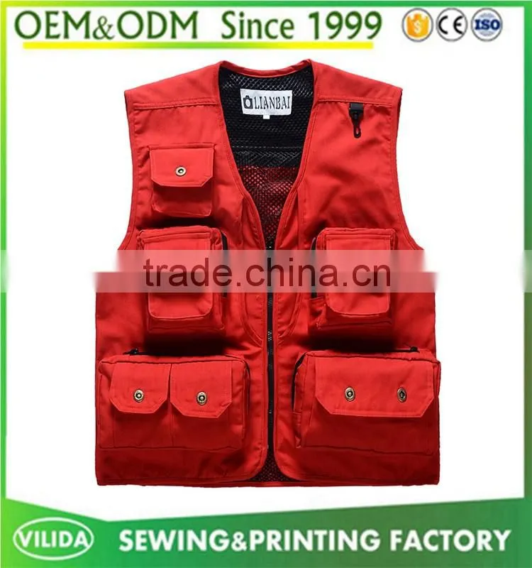 Custom made sleeveless work vests with multi pockets high quality volunteer vest