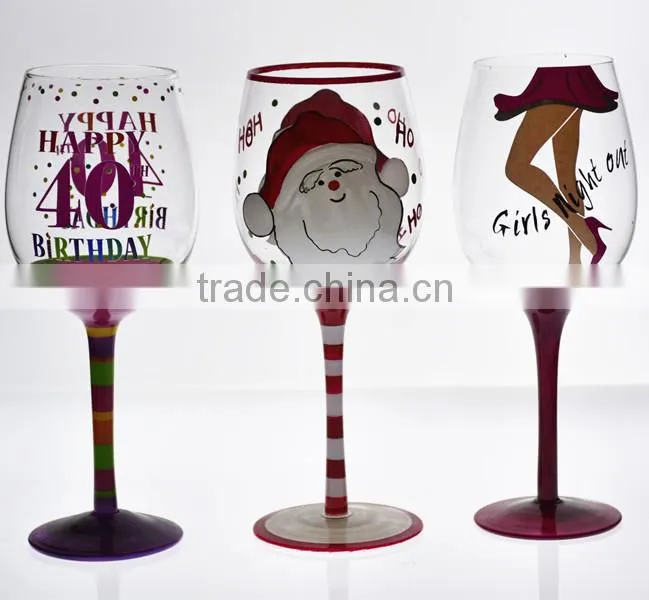 mouth-blown lovely hand-painted wine glass ,Christmas hand-painted glass