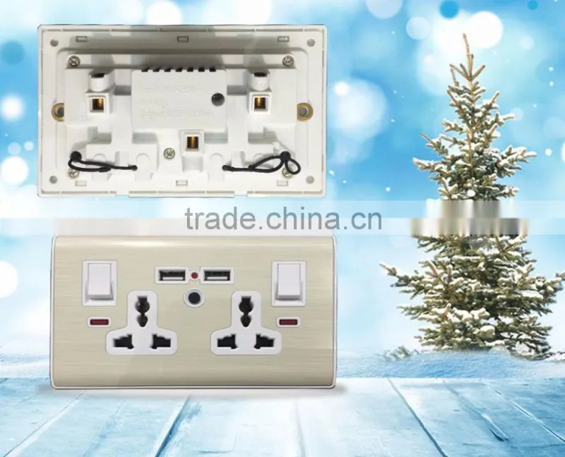 wall mount electrical double switch socket with 2 usb outlet for iphone charge 3200 mA