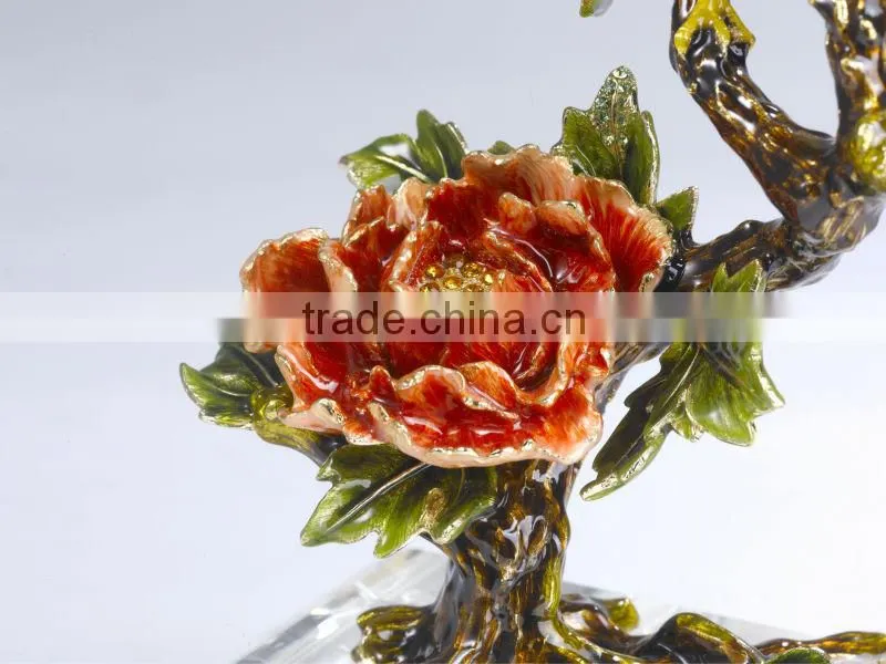 RORO Richness and Auspicy peony enamel crystal glass decorative article for home decoration/gift