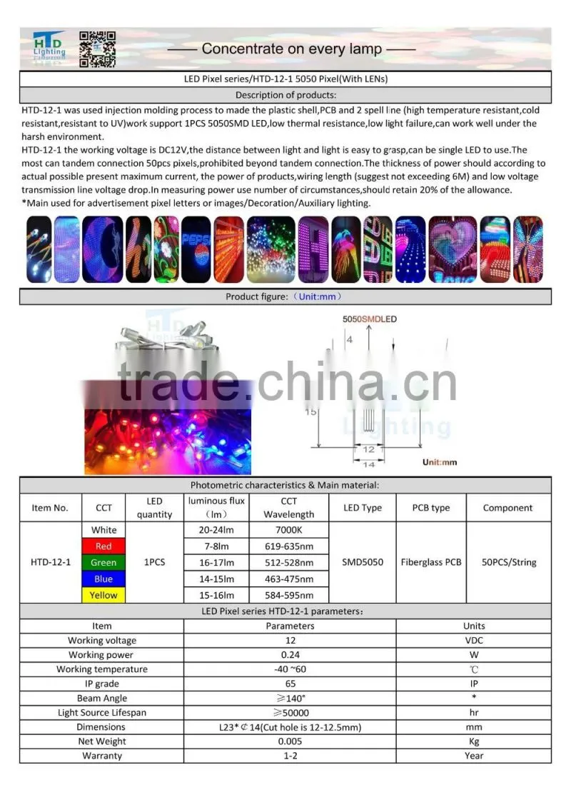 12mm SMD5050 led direct pixel light with Optical lens