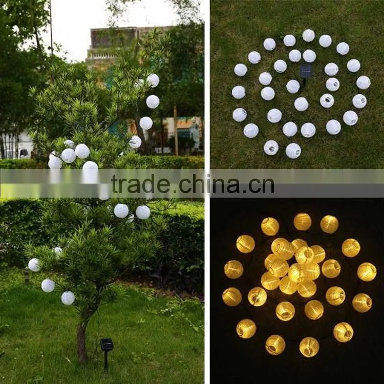 Solar String Lights Outdoor 15.7ft 20 LED Warm White Fabric Lantern Christmas Globle Lights