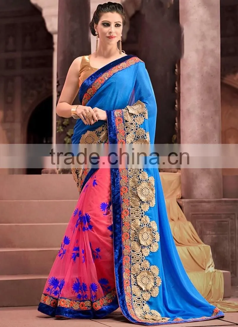 Pink Georgette On Net Lehenga Saree