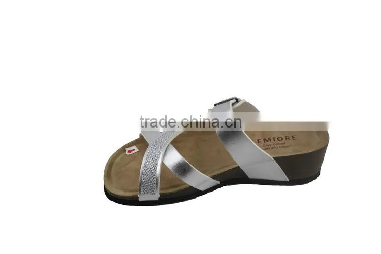 2015 Summer cork outsole platform lady leather sandal shoes