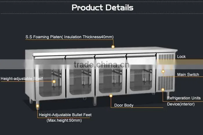 4 Glass Doors Stainless Steel Commercial Cooling Worktable(INEO are professional on commercial kitchen project)