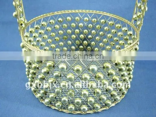 Round gold wire decorative with pearl bussiness gifts basket