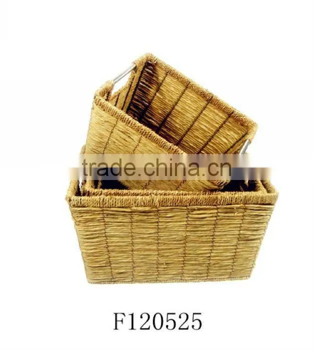 Set of Two Seagrass Storage Basket with Stainless Steel Handle