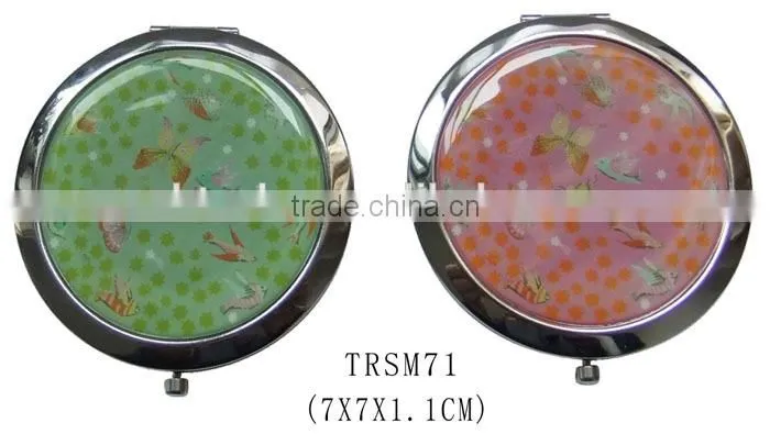 Fashion design round foldable matel material pocket compact mirror