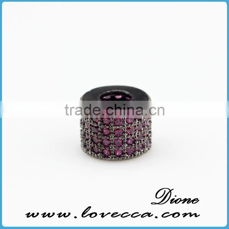 Cylinder shape bead with purple zircon,Micro Pave Beads for necklace pendant